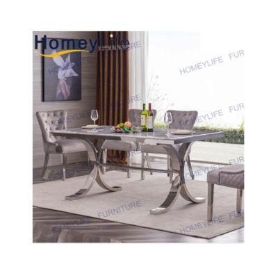 Modern Rectangle Long Size Marble Top Stainless Steel Dining Table