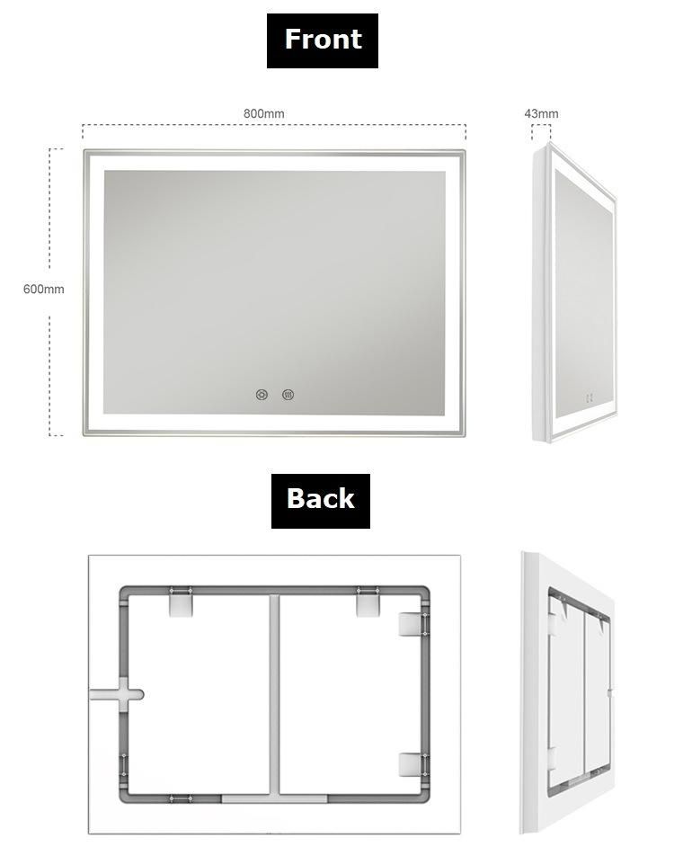 Home Decor Rectangle Framed Lighted LED Wall Bathroom Mirror