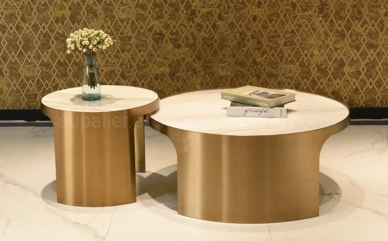 2020 Artificial Marble Top Metal Gold Round Coffee Table