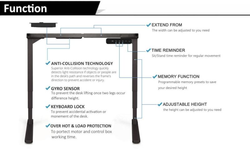 Anti-Collision Height Adjustable Standing Desk Stand up Desk with Balance Sensor