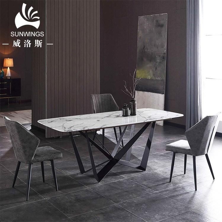 Italian Carrara Natural Marble Dining Table with Metal Base