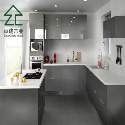 U Style Black Plywood Faced PVC Kitchen Cabinet