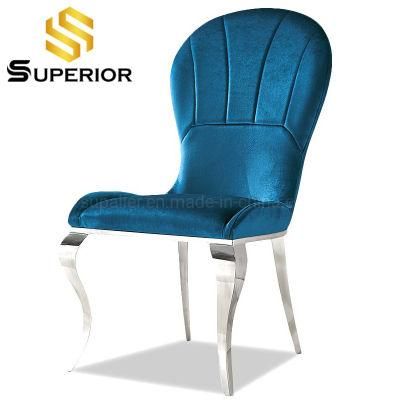 English Home Dining Furniture Peacock Blue Fabric Dinner Chair of Silver Metal