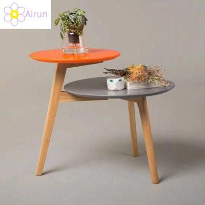 Wholesale Modern Wooden Table Living Room Wood Round Shape Two Level Coffee Table