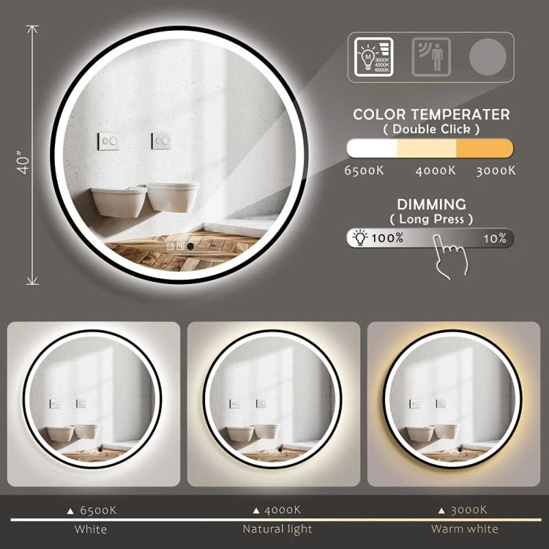 Factory Magnified Waterproof Jh China Bathroom Furniture Light Wall LED Mirror Glass
