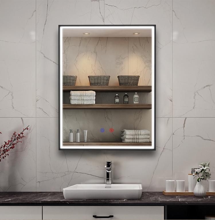 27.55X25.43inch LED Rectangle Black Framed Decorative Wall Mounted Silver Bathroom Mirror