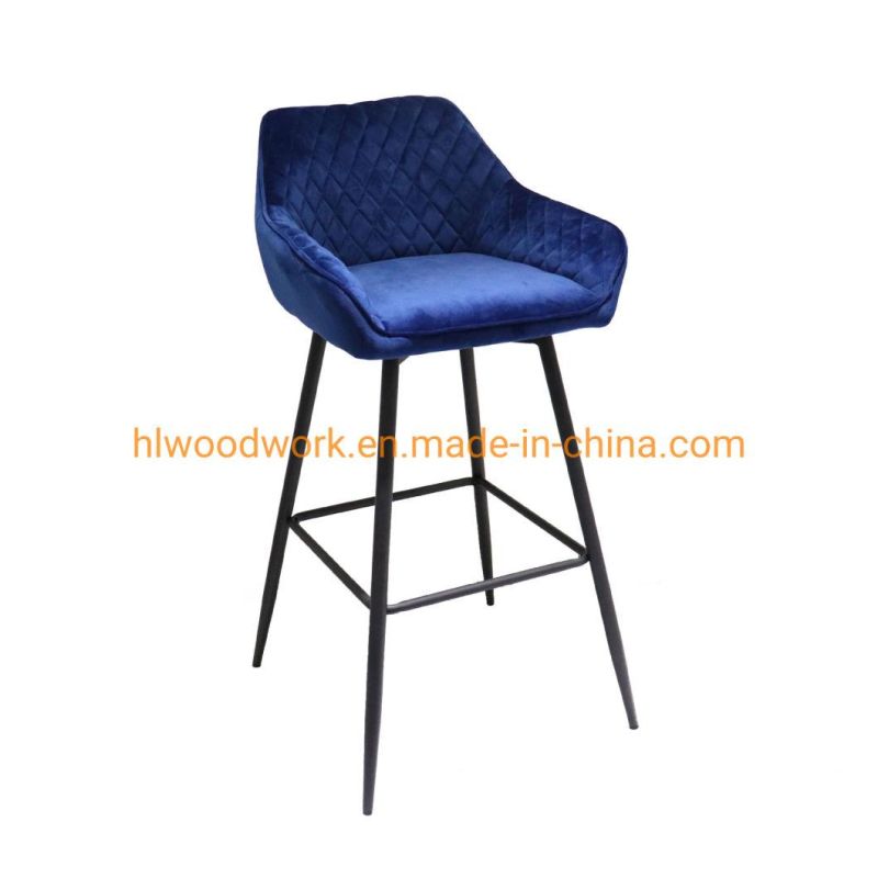 Hot Sale Metal Comfortable Velvet Fabric Fixed Modern Bar Chair for Home Pub Coffee Shop Use Modern Leisure Adjustable Bar Stool Plastic Spoon Bar Chair