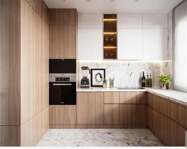 Apartment Minimalist Style High End Wood Veneer Kitchen Cabinet with Kitchen Cupboard