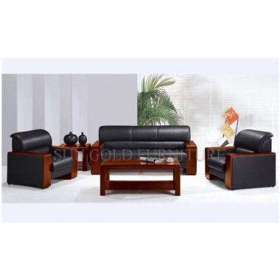 Simple Black Italian Leather Sofa Reception Office Waiting Sofa (SZ-SF8011)