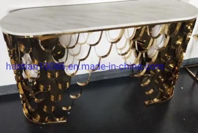 Night Club Entryway Hallway Marble Wedding Console Table with Gold Stainless Steel Legs