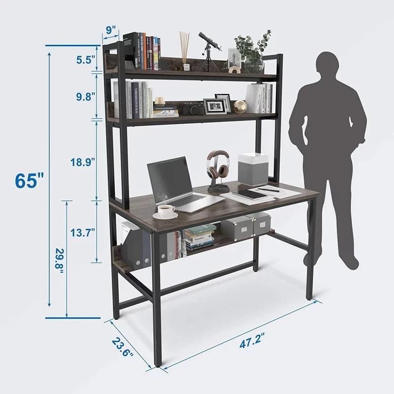 Metal Legs Table Desk with Storage Shelves for Study 120cm Home Office Bookshelf with Space Saving Design Computer Desk