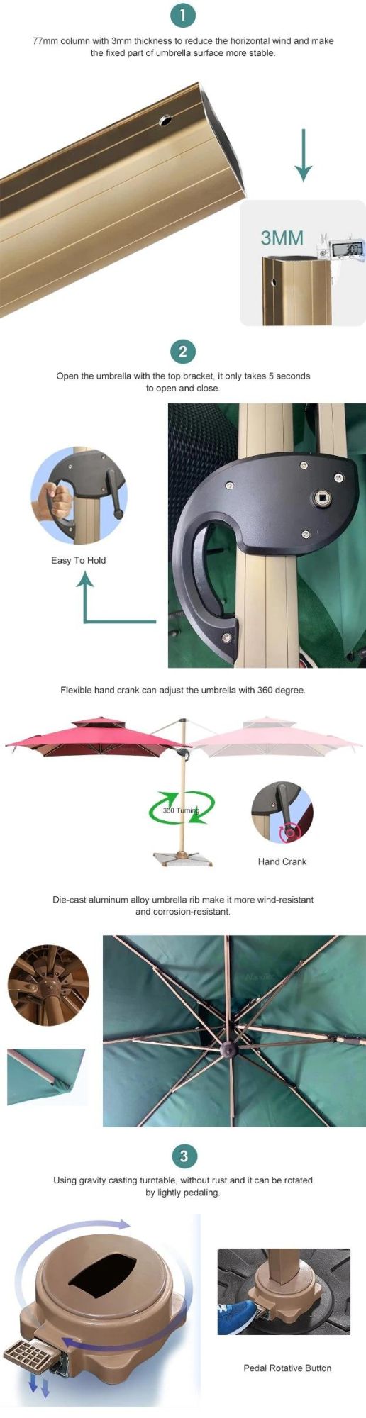 Polyester Fabric Garden Outdoor Cover Folding Umbrella Cantiliver Patio Shading Parasol