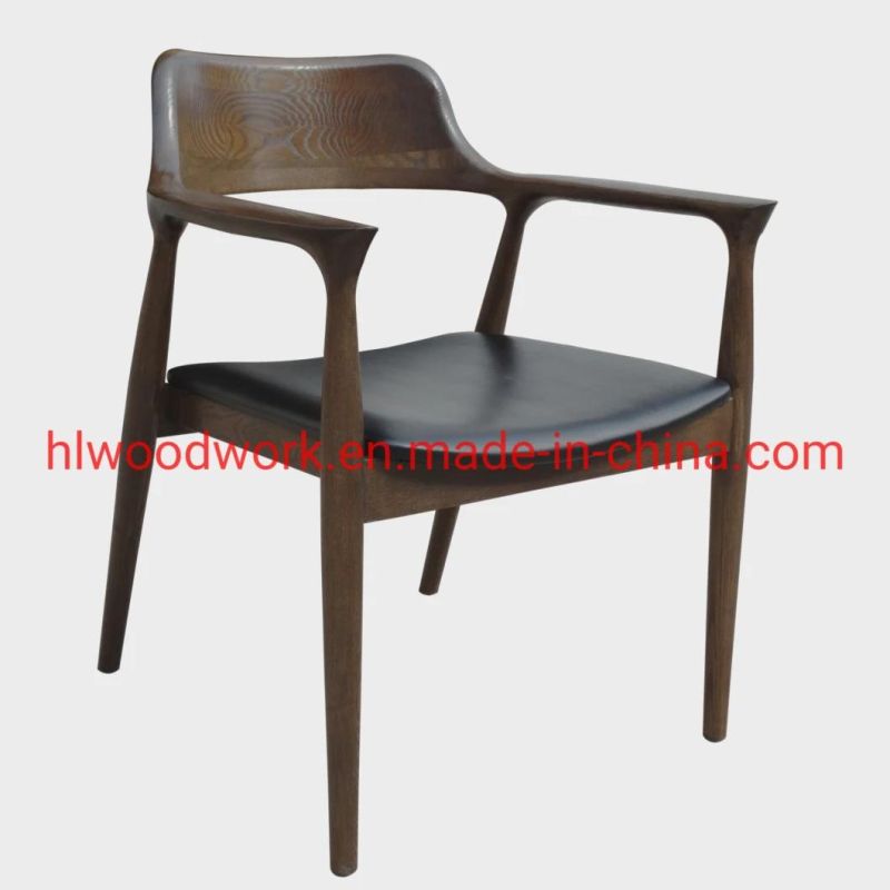 Modern Design Furniture Chair Dining Chair Oak Wood Walnut Color Black PU Cushion Chair Wooden Chair Wooden Furniture Arm Chair Dining Chair