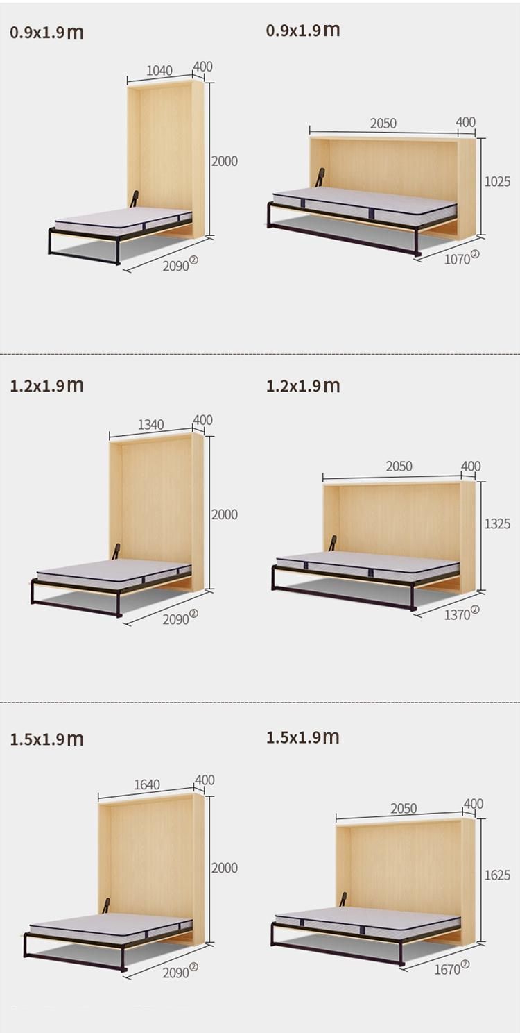 Home Furniture Space Saving Multifunction Parts Spring Mechanism Wall Murphy Vertical Bed Frame for Bedrooom