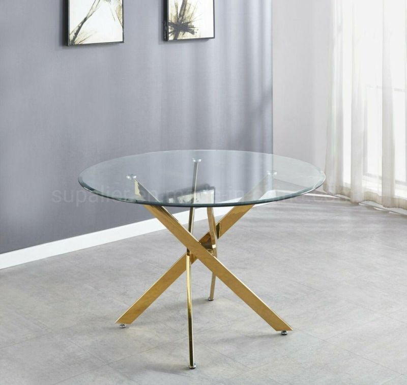 Home Metal Small Round Shape Transparent Glass Dining Room Table