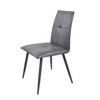 Home Restaurant Kitchen Room Furniture Grey PU Leather Upholstered Dining Chair with Metal Legs