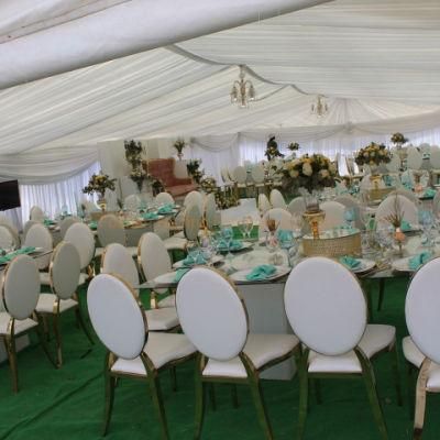 Simplicity White Clear Glass and Marble Top Metal Base Wedding Chair Set Dining Table