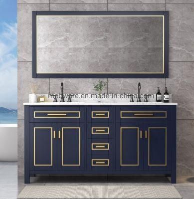 60inch Blue Vanity with Solid Wood Bathroom Cabinet with Marble Top