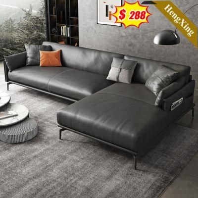 Modern Home Living Room Furniture Dark Gray Color Leather Sofa Wooden Frame PU Sofas Set