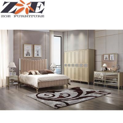Foshan Latest Luxury Gold Modern Wooden King Bed for Bedroom