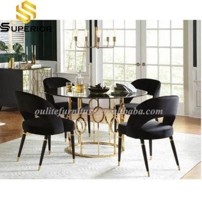 Gold Stainless Steel Base Glass Dining Tables with Chairs Set