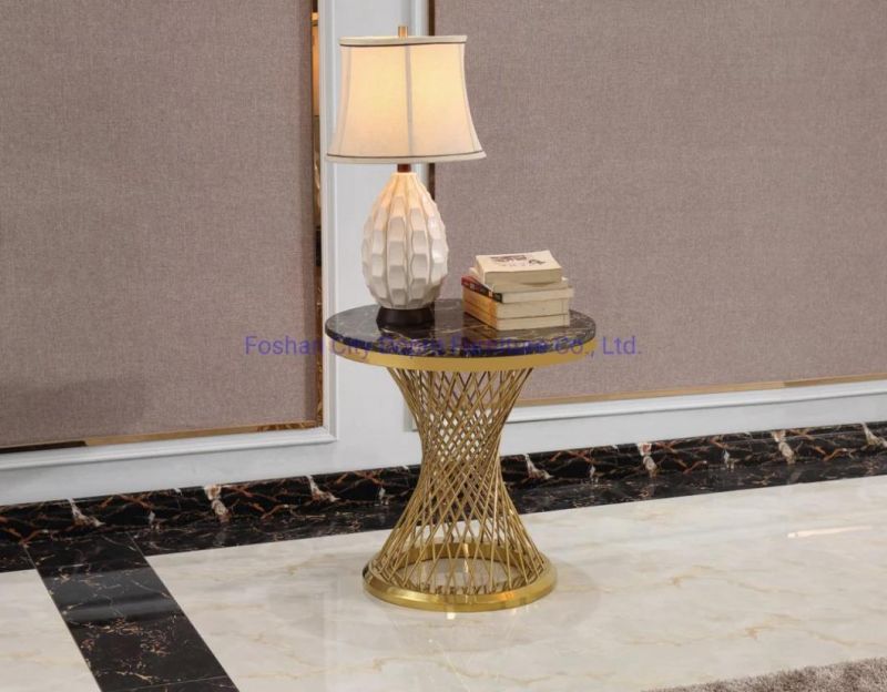 Popular Design Round Dining Table Gold Marble Top