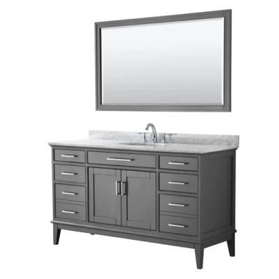 60&quot; Single Solid Wood Bathroom Vanity-Dark Grey