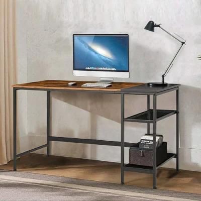 Black and Espresso Modern Simple PC Desk Study Writing Table with Storage Shelves Home Office Computer Desk