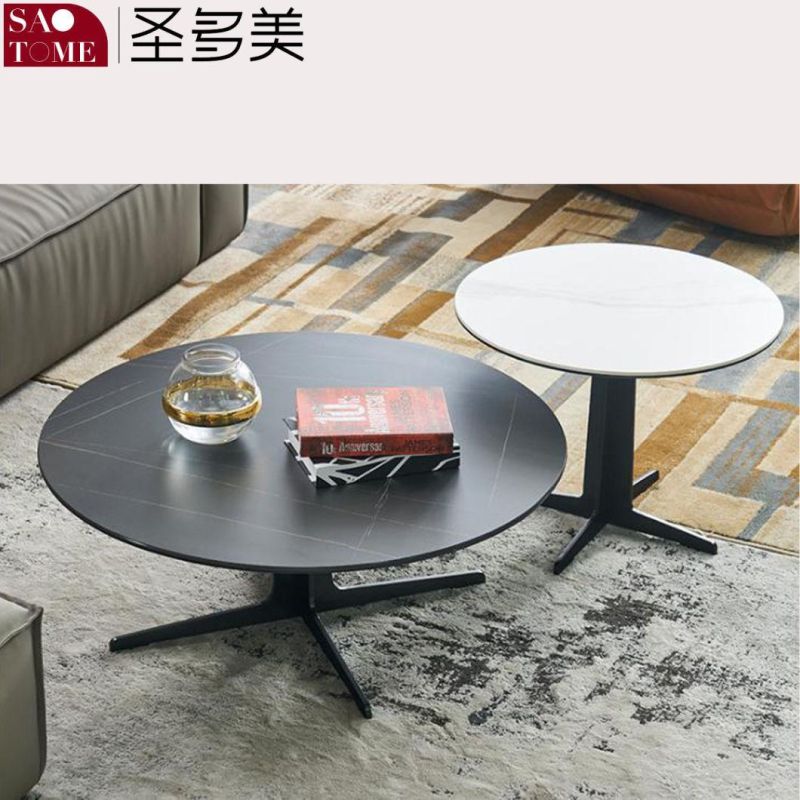 Modern Living Room Furniture Slate/Stainless Steel Round Coffee Table