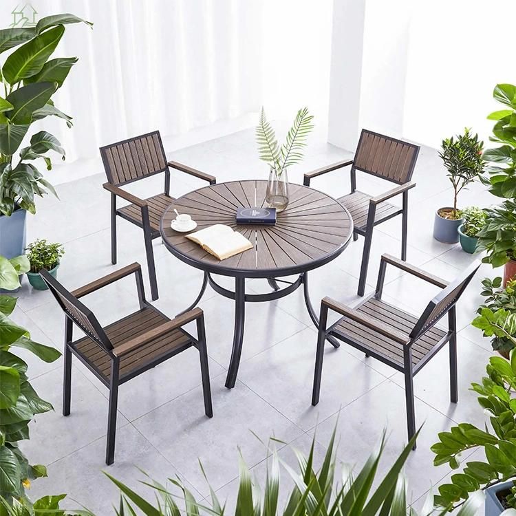 Modern Durable Leisure Outdoor Dining Furniture Set Garden Patio Aluminum Frame Plastic Wood Chairs Outdoor Dining Sets