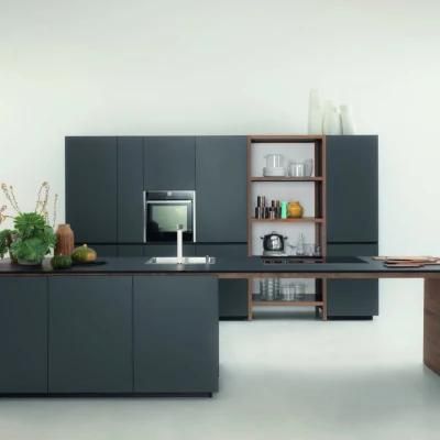 Modern Simple L Style Black Lacquer Matte Fitted Laminate Kitchen Furniture