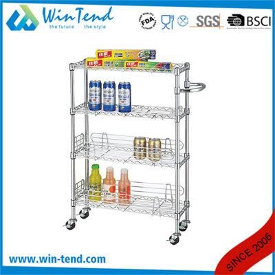 4 Tiers Kitchen Cart Chrome Wire Trolley with Basket Shelf