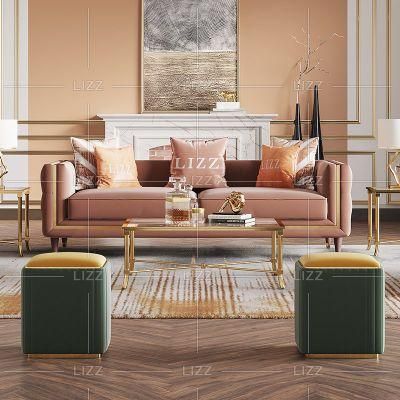 Wholesale New Design UAE Home Furniture Luxury Velvet Fabric Sofa Leisure Long Couch Set
