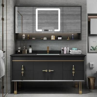 Luxury New Design Floor Mounted Bathroom Vanity with Factory Price with Rock Plate Basin