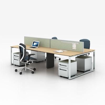 Industry Style Office Table Design Steel Frames Parts White 4 Person Office Desk Modern for Staff Workstation