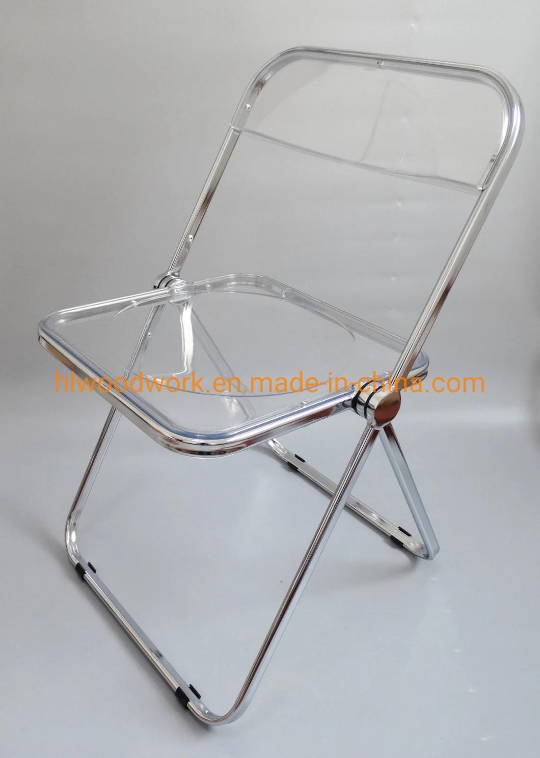 Modern Transparent Blue Folding Chair PC Plastic Living Room Seat Chrome Frame Office Bar Dining Leisure Banquet Wedding Meeting Chair Plastic Dining Chair