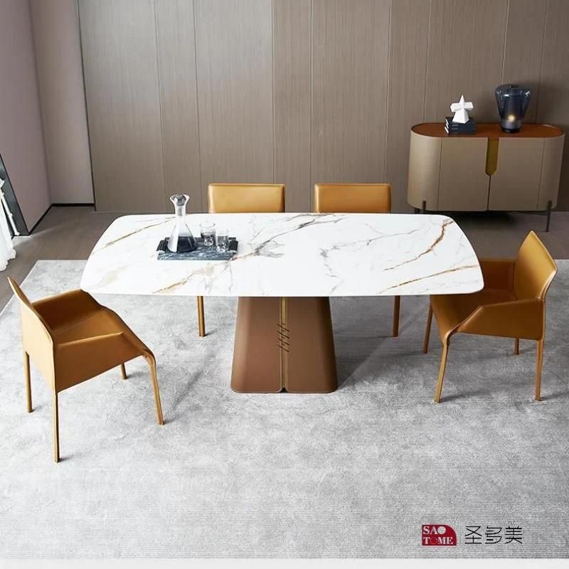 Modern Living Room Rock Board Furniture Four Legged Metal PU Leather Dining Table