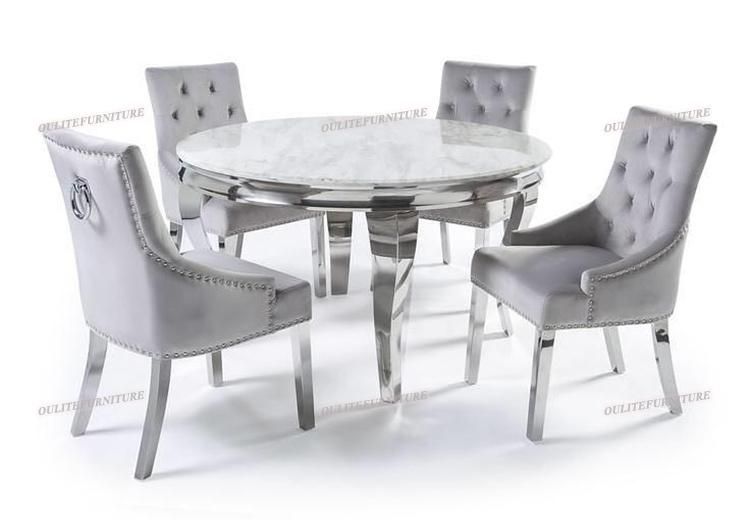 Round Marble Top Stainless Steel Dining Table for Home Furniture