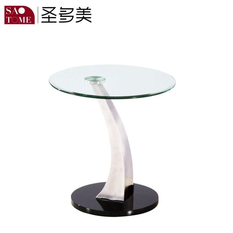 Top 8mm Transparent Glass Middle Stainless Steel Bottom High Gloss Black MDF 25mm Coffee Table