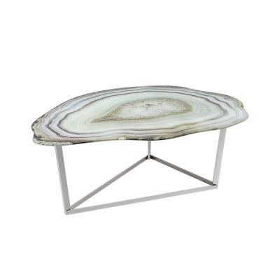 Latest Modern Small Smart Live Edge High Golss Grey Marble Coffee Table