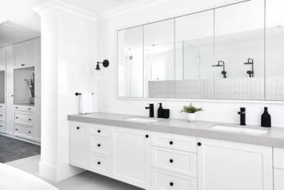 White Shaker Recessed Panel Lacquer Finish Master Bathroom Vanity Cabinets