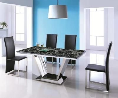 Modern Stainless Steel Silver Home Restaurant Furniture Dining Table Set Dining Chairs