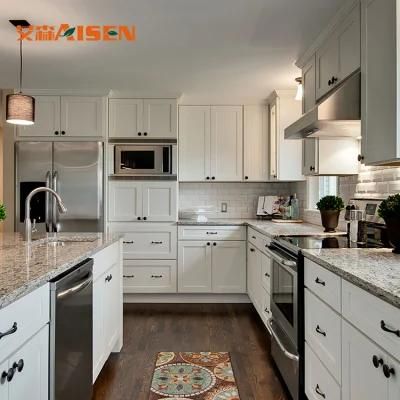 Fatory Home Decoration Europe Standard Modular White Shaker Solid Wood Kitchen Furniture