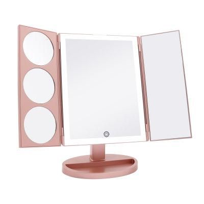 Portable Three-Fold Design Makeup Cosmetic Lighted up Mirror
