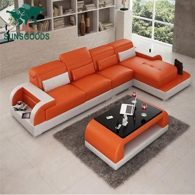 Luxury Living Room Furniture Luxury Chaise Lounge Modern Appearance Leather Sofa Modern Orange Leather Sofa