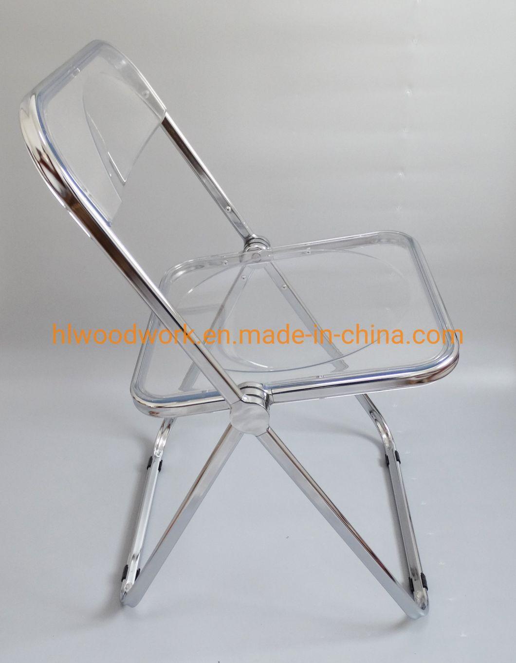 Modern Transparent Pink Folding Chair PC Plastic Resteraunt Chair Chrome Frame Office Bar Dining Leisure Banquet Wedding Meeting Chair Plastic Dining Chair