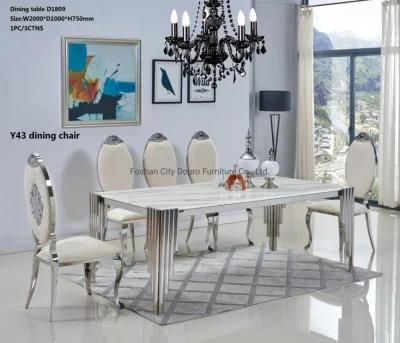 Dopro Wholesale Stainless Steel Polished Silver Dining Table D1809 with Art Marble