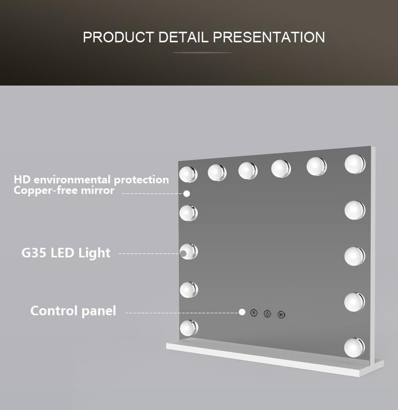 High Definition Desktop LED Bathroom Mirror Hollywood Mirror with Lighted Bulbs