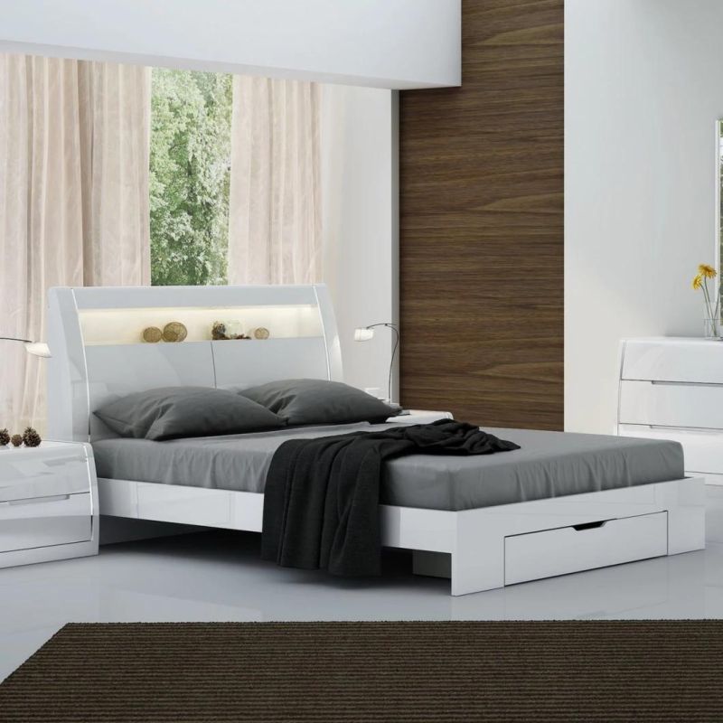 Nova Space Saving Furniture Sturdy Slats and Supports Kingsize Bedroom Sets with Footboard Drawer+LED Light