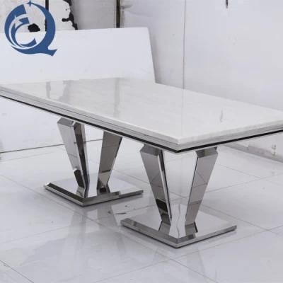 Modern Luxury 10 Seater Stainless Steel Dining Table and Chair Set Dining Room Furniture Marble Top Dining Table